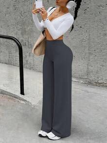 Aoqta Sports Women's Summer Casual Solid Color Long Pants, High Waist Tummy Control Butt Lifting Loose Wide Leg Sports Pants, Simple Basic Style Suitable For Yoga, Running, Sports, Fitness, Workout, Daily Wear And Outings - Iron Gray - View 11