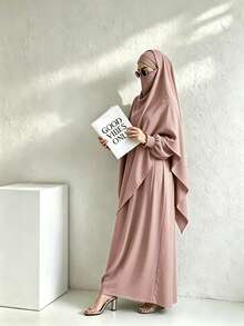 2件組 穆斯林女裝 寬鬆舒適祈禱頭巾 Khimar + 長袍 Abaya，適合女性日常穿著與祈禱，四季皆宜 - 彩色 - 查看 28
