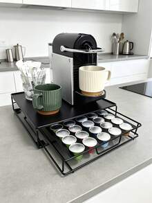 Coffee Pod Storage Drawer, Metal Coffee Machine Stand Organizer, Coffee Capsule Storage Rack, Capsule Coffee Holder Rack, Sturdy, Scratch-Resistant Waterproof Countertop Tray, Coffee Bar Countertop Accessory, Easy To Assemble, Space-Saving 2-Tier Design - View 11