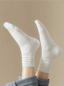 1/5/10/20 paires de chaussettes bateau pour femmes, confortables & douces, hautement absorbantes, couleurs riches, chaussettes mi-mollet à la mode & polyvalentes, convenant pour la rentrée scolaire - Blanc - Voir 1