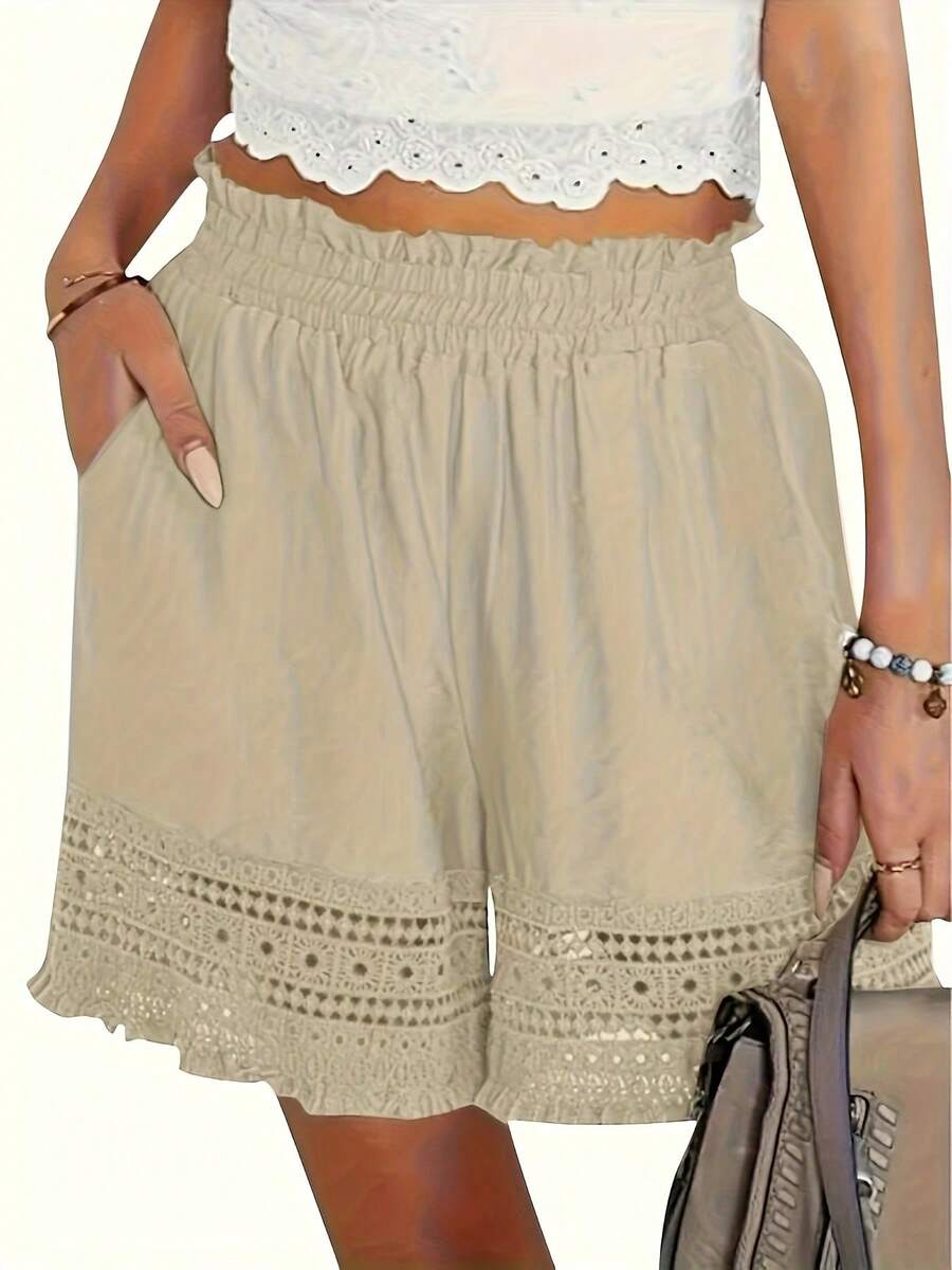 Holiday-Style Fringed Lace Shorts - White - View 1