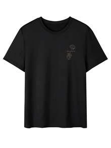 Men's Summer Fashion Versatile Minimalist Heart & Brain Print Crew Neck T-Shirt - Black - View 4