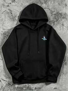 1pc Plus Size Men's Solar System Planet Back Print Loose Hoodie | Exquisite Design | Autumn/Winter Essential | Versatile & Easy To Wear, Showcasing Personalized Style - Black - View 4