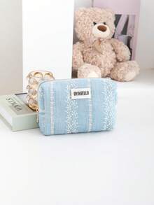 Bolsa de maquillaje azul de gran capacidad y moda, bolsa de viaje de vacaciones con patrón floral lindo, bolso de mano elegante de alta gama bohemio, bolsa de aseo de viaje portátil con cremallera, bolsa de almacenamiento portátil, esencial de viaje, útiles escolares, juego de bolsas de maquillaje de tela suave, cartera y bolso de mujer de moda, adecuado para el hogar, viajes, vacaciones y escuela, esencial para el dormitorio, regalo para dama de honor, regalo del Día de la Madre, regalo de cumpleaños. (Patrón aleatorio) - Celeste - Ver 4