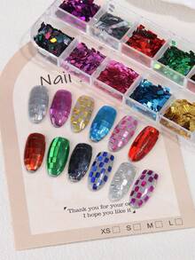 12-Raster holografischer Nagelglitzer Laser farbige quadratische Nagelglitzer Dekoration, DIY 3D holografisches Material Laser Silber Rosa Grün Blau Schwarz Rot glänzendes Acryl - Verschiedenfarbig - Übersicht 7