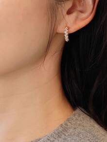 1 Pair Kids Fashion Cubic Zirconia Hoop Earrings For Girls For Daily Decoration For Party Jewelry Gift - Gold - View 5