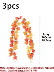 1/2pcs 66.93" Artificial Hanging Vine, Autumn Maple Leaf Garland Wall Hanging, Suitable For Autumn Theme Party, Halloween, Home And Staircase Wall Decoration, Indoor/Outdoor And Garden Autumn Decor - Multicolor - View 13