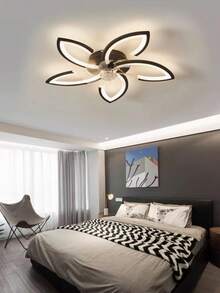 Lámpara de Techo de Lujo Nórdico Moderno 2026 con Colgante Acrílico Floral Negro, Regulable de 3 Tonos, Ventilador de Techo con 1-6 Velocidades Ajustables, Lámpara de Techo Minimalista Americana para Decoración de Espacios Interiores del Hogar, Dormitorio, Comedor y Sala de Estar - Unitalla - Ver 2
