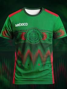 Men's Summer Football T-Shirt, Breathable, Short-Sleeved, Loose-Fitting, Moisture-Wicking. Round Neck, Washable. Youthful Style, Printed. Suitable For Everyday Wear Or On The Pitch. - 綠色 - 查看 1