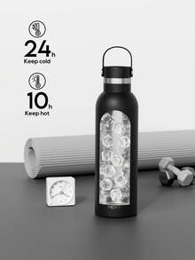 Meoky 26oz/750ml 真空保溫不鏽鋼水壺，大容量旅行水瓶，附攜帶手柄蓋，熱飲冷飲保溫，適用於登山、露營、戶外運動與日常使用 - 黑色 - 查看 4