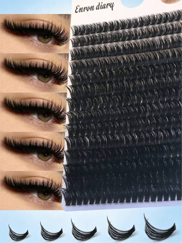 280PCS 80D D Curl Lash Clusters, 0.07mm 10-18mm Mixed Length Fluffy Russian Mink Lashes For Beginners Halloween Christmas Makeup