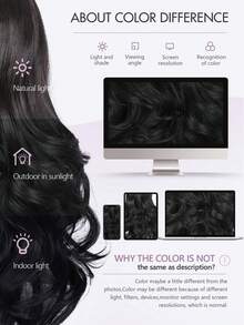 22 Inch Women's U-Shaped Layered Curly Synthetic Fiber Heat Resistant Clip-In Half Wig, Suitable For Daily, Party, Vacation, Available In Black/Golden/Brown Highlights - Black - View 9