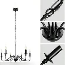 Farmhouse Chandelier For Dining Room: 6-Light Black Industrial Kitchen Island Pendant Light Fixture - Rustic Candle Chandeliers Vintage Modern Hanging Ceiling Lamp For Bedroom Foyer - 6-head Candlestick Chandelier - View 9