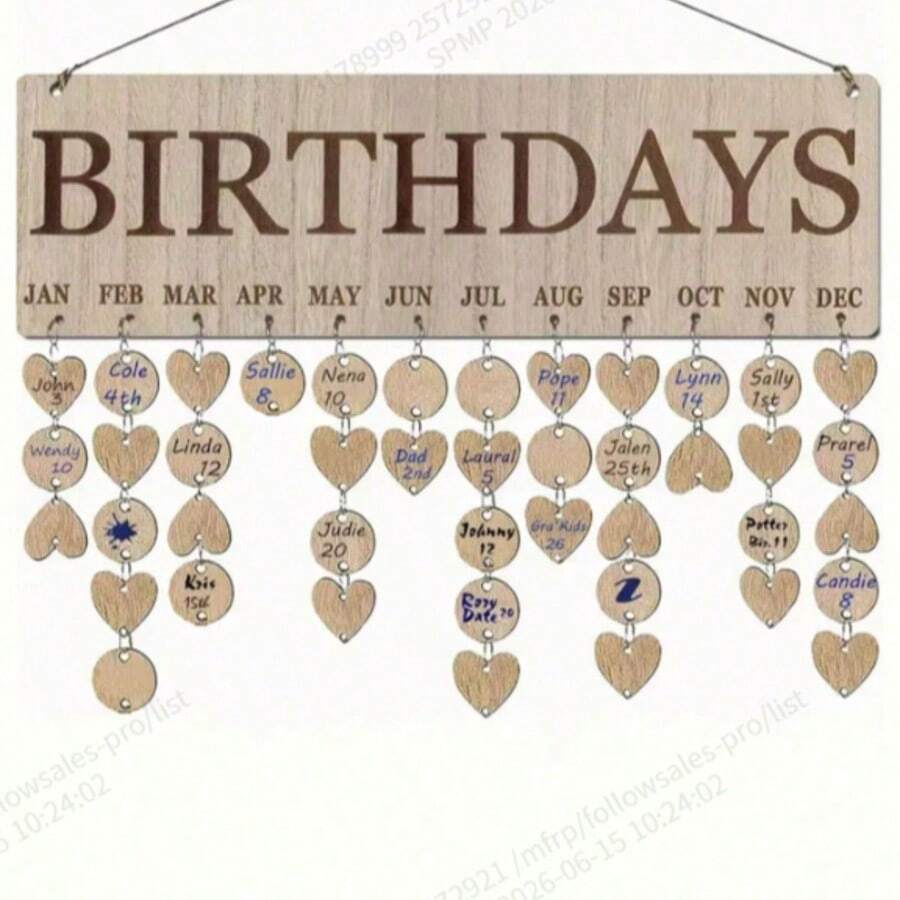 1 Set Wooden Birthday Calendar Reminder, Wall-Mounted Home Birthday Board With Labels. Wooden Birthday Calendar, Suitable For Home, Classroom, Office Display. Personalized Gift For Mom, Teacher, Grandma - Wood Color - View 1