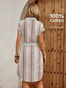 Vestido camisero con botones y rayas para mujer, estilo casual para vacaciones, precio accesible EKH2 - Multicolor 2 - Ver 1