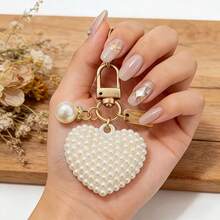 2pcs/Set Glossy Pearl Heart Keychain Gift Set, Includes Thank You Card Tag And Organza Mesh Bag, Elegant White Beaded Heart Keyring, Wedding Bridal Shower Baby Shower Guest Favor, Suitable For Women - View 8