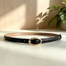 Ins Style Minimalist Versatile Women's Thin Waist Belt, Matte Gold Oval Buckle PU Leather Decorative Belt, Multi-Adjustable Waist Cincher, Black And Brown Colors, Suitable For Jeans, Dresses And Suits, Daily Commute, Date, Light Business Occasions, Korean Vintage Texture, Clean Lines Highlighting Waistline, Essential Exquisite Accessory For Outfit - Multicolor - View 8
