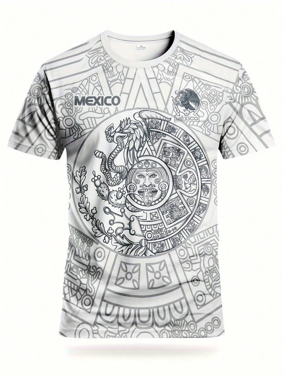 Camiseta fútbol hombre estilo mexicano, cuello redondo, tejido transpirable.Ideal partidos, entrenamiento y uso casual.Talla regular.Diseño impreso, sin textura. - Blanco - Ver 1