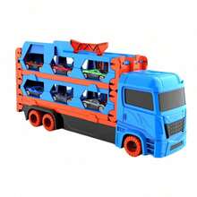 Vehículo de transporte de pista de eyección transformable extra grande, camión de carga de almacenamiento de doble capa con 2 coches de aleación, pista de carreras de eyección de un clic, juego interactivo para padres e hijos en interiores y exteriores, regalo perfecto para el Día del Niño y cumpleaños - Multicolor - Ver 14