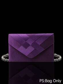 Fashion Satin Trim Evening Clutch Envelope Shoulder Bag, Elegant Bridal Wedding Gift Shoulder Bag, Ball Bag, Comes With Sparkling 3 PiecesRhinestone Jewelry Set, Including Sparkling Rhinestone Pendant Necklace, Earrings And Bracelet, Suitable For Parties, Balls, Evening Events And Gatherings - Purple - View 11