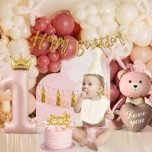 1st Birthday Decorations For - Retro Pink & Gold Balloons, Number 1 Cake Topper, Photo Banner - 1 - View 8