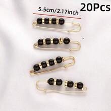 2/4/8/10/20pcs Women's Pearl Waist Pin Adjustable Fastener Buckle, Waist Tightening Anti-Exposure Brooch Accessory (No Card) - Black and White - View 14