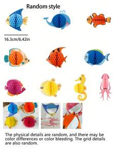 3pcs Ocean Party Decoration Set, Tropical Fish Honeycomb Ball Set, Rainbow Hanging Decorations, Indoor And Outdoor Colorful Ocean Style Decorations,Birthday Party Props,Holiday Celebrations,Party Supplies,Under-The-Sea/Luau/Hawaiian/Table Centerpiece - A - View 7