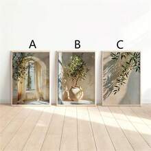 1pc/3Pcs Rustic Cottage Plant Floral Vintage Olive Branch And Olive Leaf Printed Poster, Vintage Mediterranean Travel Plant Fashion Painting For Living Room Bedroom Bathroom Kitchen Home Office Dormitory Wall Decor Picture Optional Frame - Multicolor - View 4