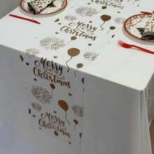 1pc 28*275/500/1000cm Gold Foil Christmas Theme Table Runner With Balloons, Fireworks And Other Decorations, Rectangular Tabletop Decor Suitable For Birthday And Holiday Parties - Multi-Functional Home Decor - Multicolor - View 5