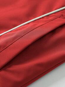 Men's Red & White Raglan Colorblock F1 Racing Style Stand Collar Jacket, Racing Flag Number & Letter Print Zip-Up Loose Street Sports Outerwear - Red - View 5