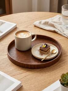 1pc/3pcs Natural Wooden Serving Tray, Round Platter For Snack, Drink, Sushi, Steak, Pizza, Dessert, Cake, Bread, Multi-Use Breakfast Coffee Tea Tray, Charcuterie Platter For Kitchen Dining Table, Restaurant Serving & Table Decor Organizer Plate - Brown - View 2