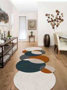 Alfombra de pasillo moderna abstracta con círculos superpuestos, alfombra de área antideslizante para entrada, pasillo, dormitorio - Multicolor - Ver 3