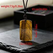 天然粉晶長方形吊墜項鍊，手工編織繩鏈中性款日常佩戴水晶飾品 - 方形 - 查看 4