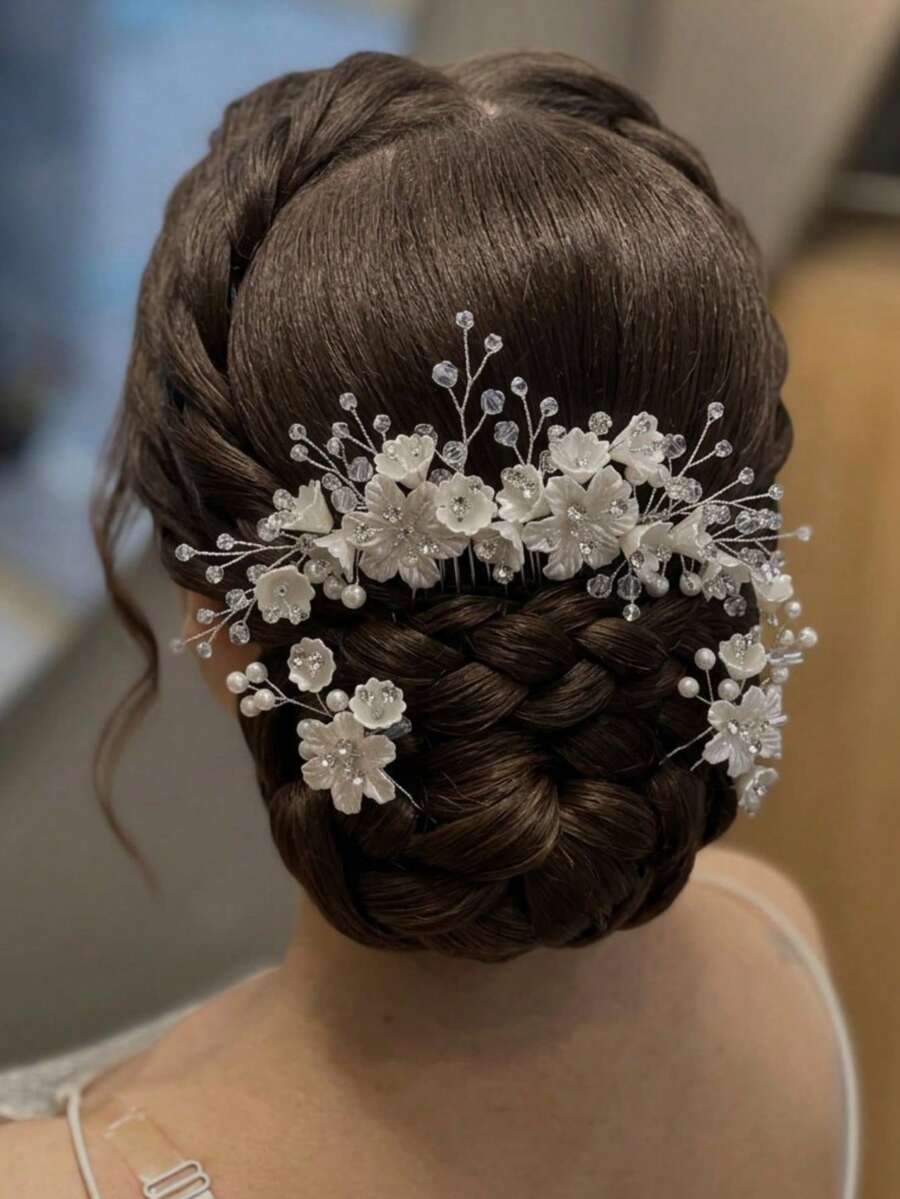 Juego de 3 piezas de peineta y horquilla para el cabello de novia, tocado para mujer con decoraciones de flores y strass, accesorios para el cabello de boda para fiestas