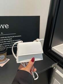 Spring/Summer New Mini Square Handbag For Women, Premium Texture Shoulder Bag, Flap Closure Small Bag, Red Cute Crossbody Bag, Accessory Bag - White - View 5