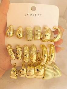 3pcs/Set Geometric Water Drop Earrings Set, Luxury High-End CCB Material Earring Combination, European And American Style - Gold - View 7