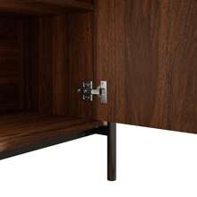 Oval Sideboard With Rattan, Sliding Doors, Drawers, Adjustable Shelves, Wood Effect, Metal Legs, - Walnut - 查看 7
