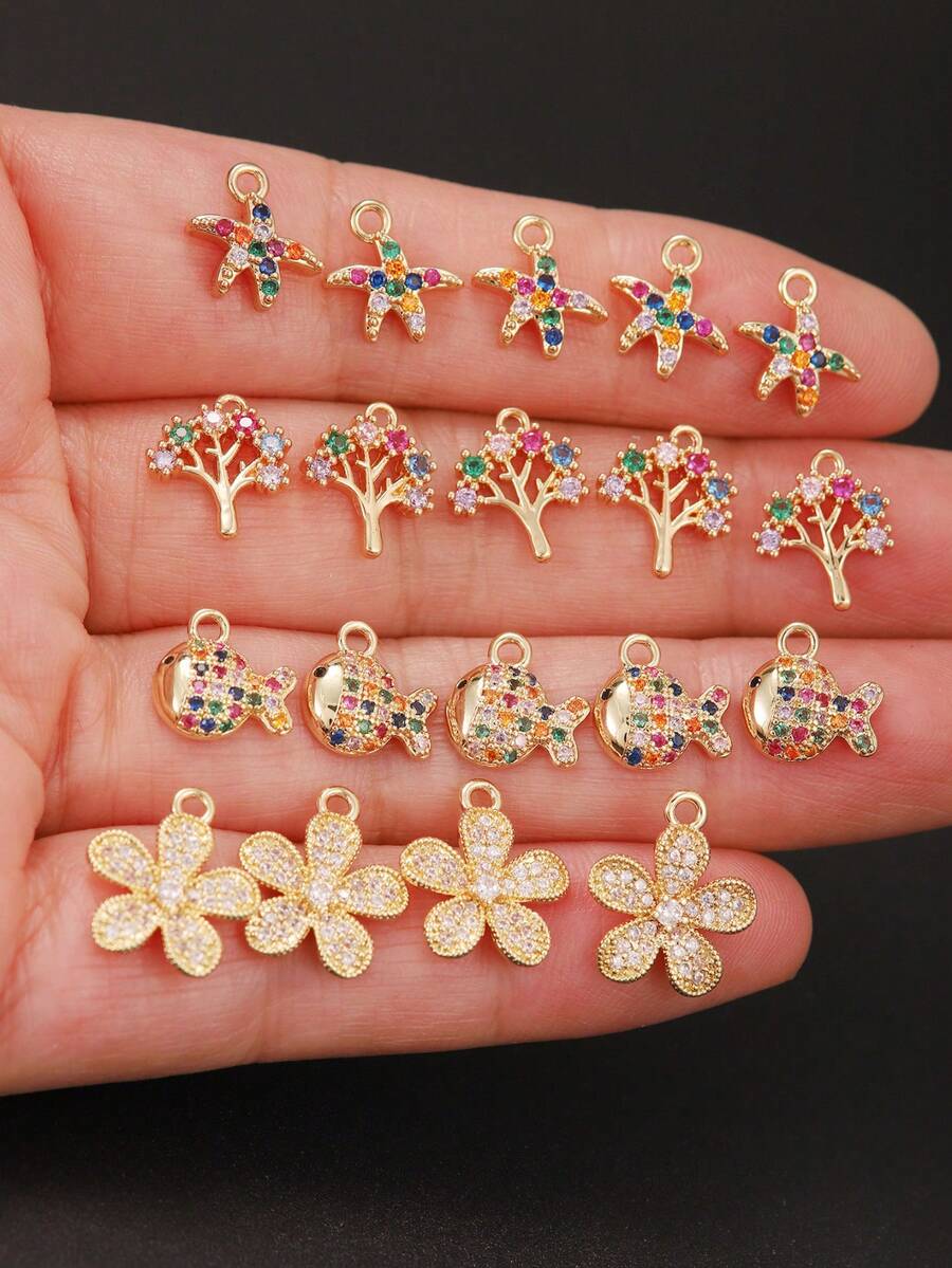 5/6 Aksesori DIY Bergaya Bohemian Berbentuk Hati dari Zirkonia Kubik, Pohon Kehidupan, Bintang Laut, Kumbang, dan Lainnya, Dirancang Khusus untuk Kerajinan DIY - Warna-warni 2 - View 1
