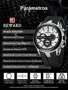 REWARD Men's Quartz Watch, Business Fashion Style, Date Display, Luminous Hands, Multi-Function, High Quality, Classic Design, Silicone Strap, Great Gift - Black - View 8
