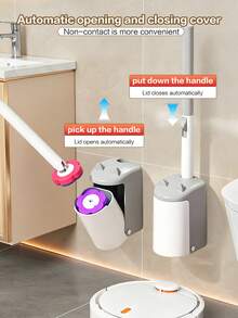 Disposable Toilet Brush Set With Automatic Open/Close Storage Bin, Wall-Mounted Storage, Long Handle Toilet Brush Kit, Suitable For Bathroom And RV - Seven-color Toilet Brush With Vertical-eared Frog - View 3