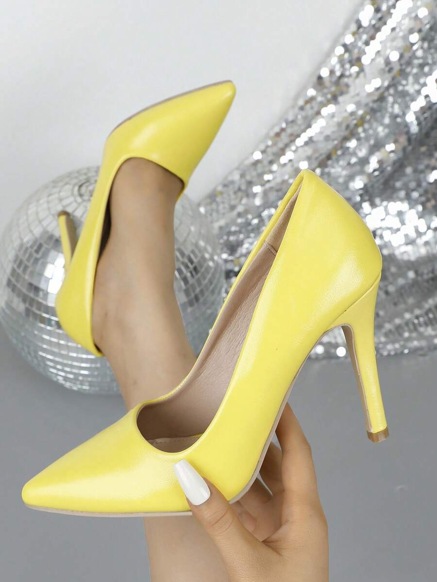 Tacones altos de punta fina, versátiles y con estilo, stilettos de tacón sexy con cierre de slip-on - Amarillo - Ver 1