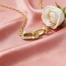 1pc Stainless Steel Pendant Necklace, Delicate Gold-Plated Paperclip Necklace, Cute Open Oval Minimalist Necklace, Jewelry Gift For Women - Paper Clip - View 8