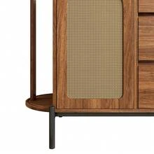 Oval Sideboard With Rattan, Sliding Doors, Drawers, Adjustable Shelves, Wood Effect, Metal Legs, - Walnut - 查看 10