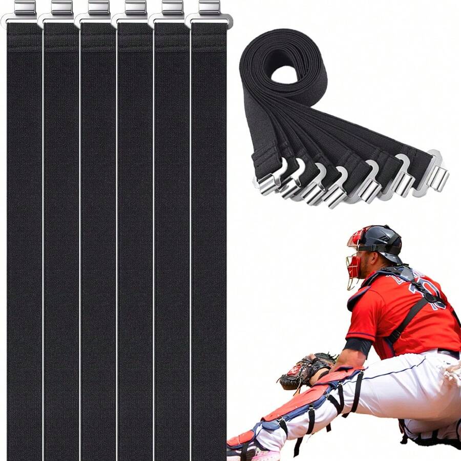 6/12pcs Shin Guard Replacement Straps, 12.59 Inch (Approx. 32.0 Cm) Baseball Softball Catcher Equipment Straps, Adjustable Softball Catcher Shin Guard Straps With Metal Clips, Replacement Straps, Baseball Catcher Equipment Straps, Leg Guards, Unisex - Black - View 1