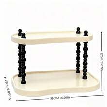 Cremeweißes doppellagiges Luxus-Stauraumregal, Acryl-/Kunststoffmaterial Ins-Stil Schreibtisch-Organizer, schwarz-weißes Perlendesign Kosmetik-Aufbewahrungsbox, Schminktisch-Parfüm- und Hautpflege-Organizer-Tablett, Wohnheim-Schreibtisch-Schreibwaren- und Sonstiges-Aufbewahrungs-Organizer, Schlafzimmer-Nachttisch-Haaraccessoires- und Lippenstift-Aufbewahrungs-Tablett - Verschiedenfarbig - Übersicht 7