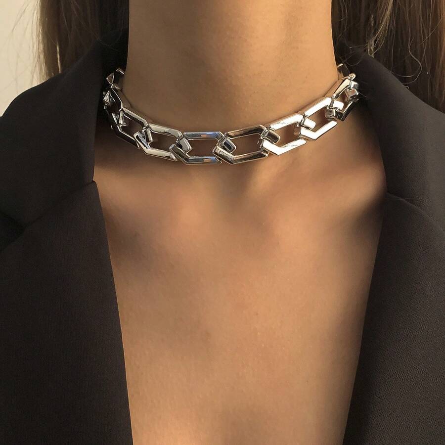 Chunky Chain Necklace, Single-Layer Collarbone Accessory, Modern And Simple. - Baby Pink - View 1