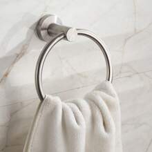 Stainless Steel Towel Ring – No Drill Wall Mounted Bathroom Organizer For Hand Towel, Washcloth - Silver - View 2