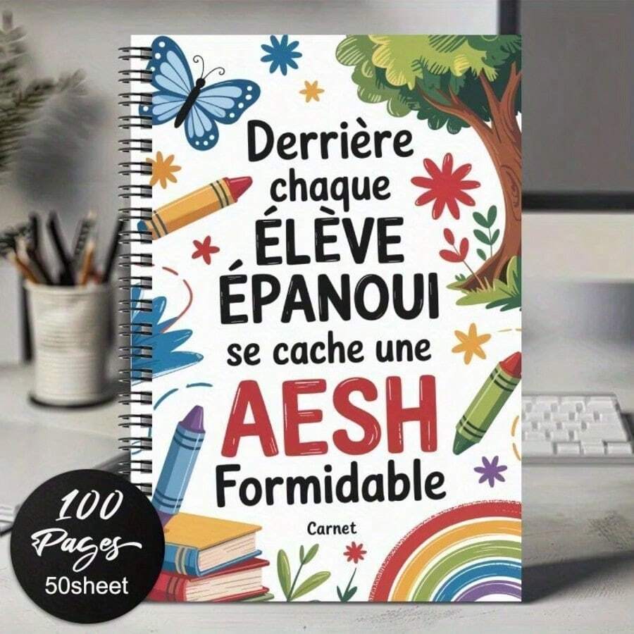 1 pièce Cahier à spirale AESH français coloré - 100 pages, parfait pour les enseignants, la remise des diplômes, l'anniversaire ou le cadeau de remerciement d'adieu, planification de liste quotidienne, avec design de papillon coloré et arc-en-ciel, cadeau pour la fête des enseignants | Design de couverture vibrant | Matériau papier, cadeau pour les enseignants - G - Voir 1