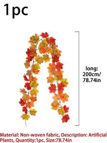 1/2pcs 66.93" Artificial Hanging Vine, Autumn Maple Leaf Garland Wall Hanging, Suitable For Autumn Theme Party, Halloween, Home And Staircase Wall Decoration, Indoor/Outdoor And Garden Autumn Decor - Multicolor - View 12