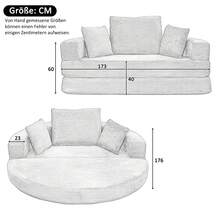 Flieks Multifunctional Freestanding Folding Sofa Bed (Boneless Couch) – Oval Bed With Cushions, Modular Sofa, Corduroy Fabric Cover (173 X 176 Cm), Suitable For Apartments, Living Rooms, Bedrooms - 灰色 - 查看 3